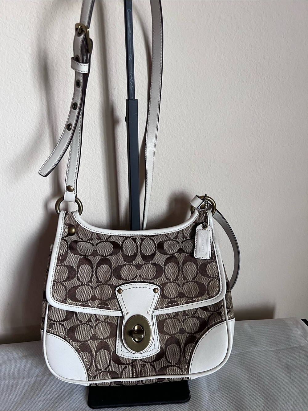 Coach Brown Signature Canvas Crossbody with White Trim